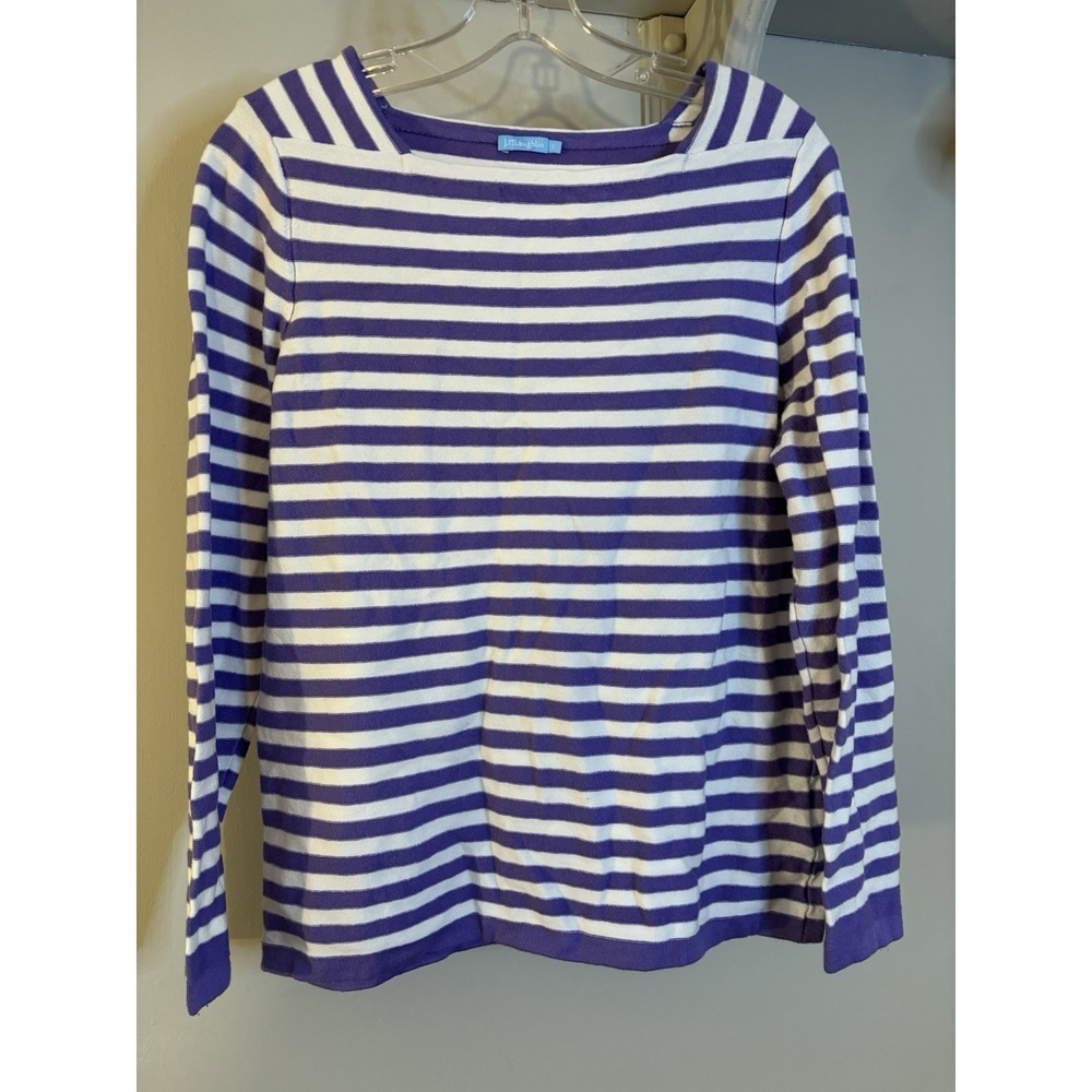 J MCLAUGHLIN Lavender Purple & White Stripe Boat Neck Sweater L